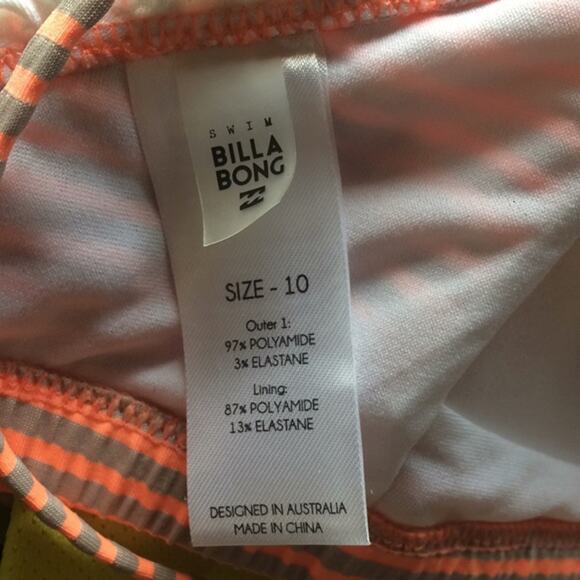 Billabong Striped Halter Swim Bikini Top Orange Gray Strappy Girl's Size 10 - Picture 7 of 7